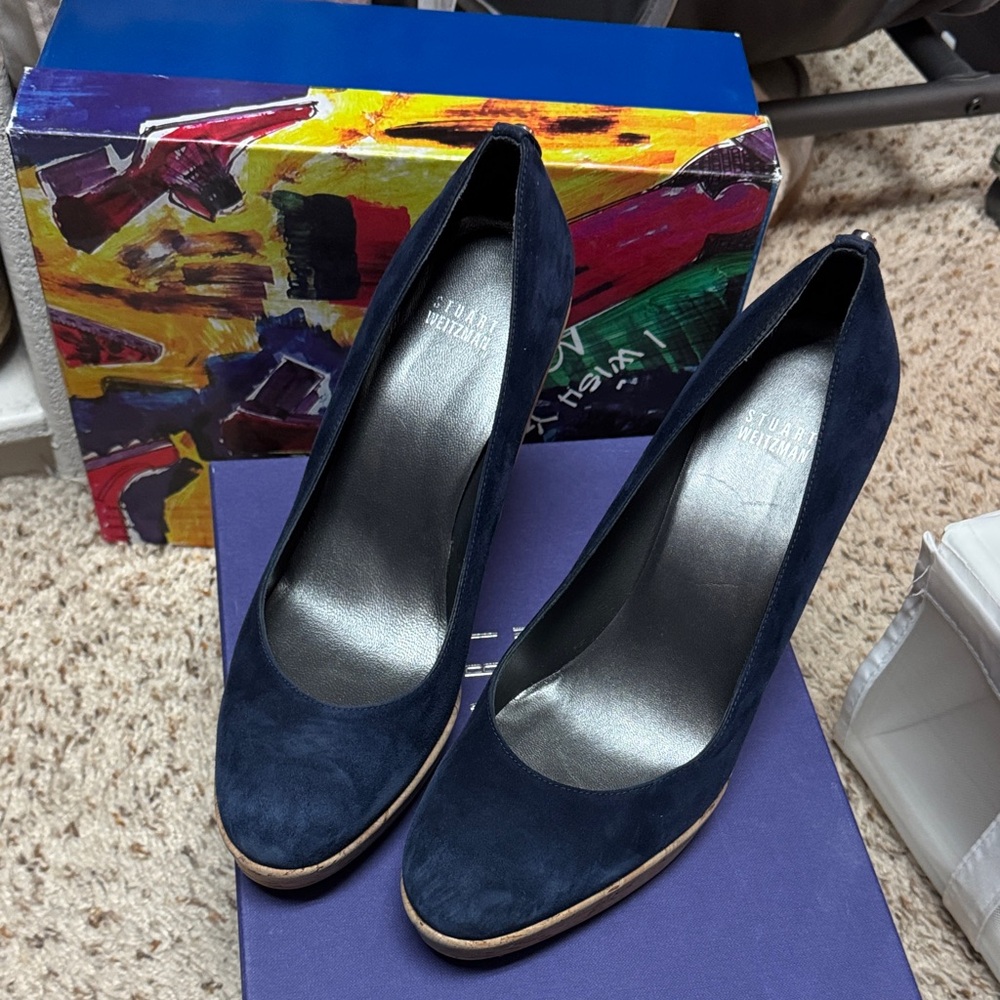 Stuart Weitzman Dark Blue Suede Heels